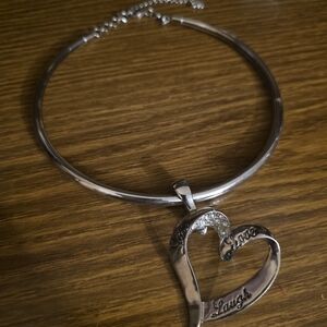 Roman Silver Heart Pendant Necklace - Inspirational "Live Love Laugh" Design